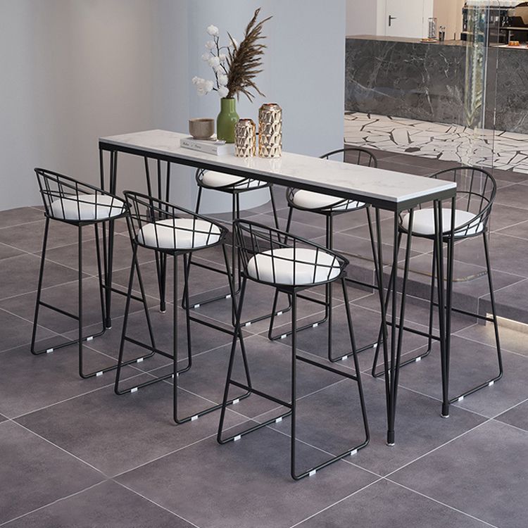 Modern Marble Bar Table with Rectangle Table Top Black Legs Table - 42" H