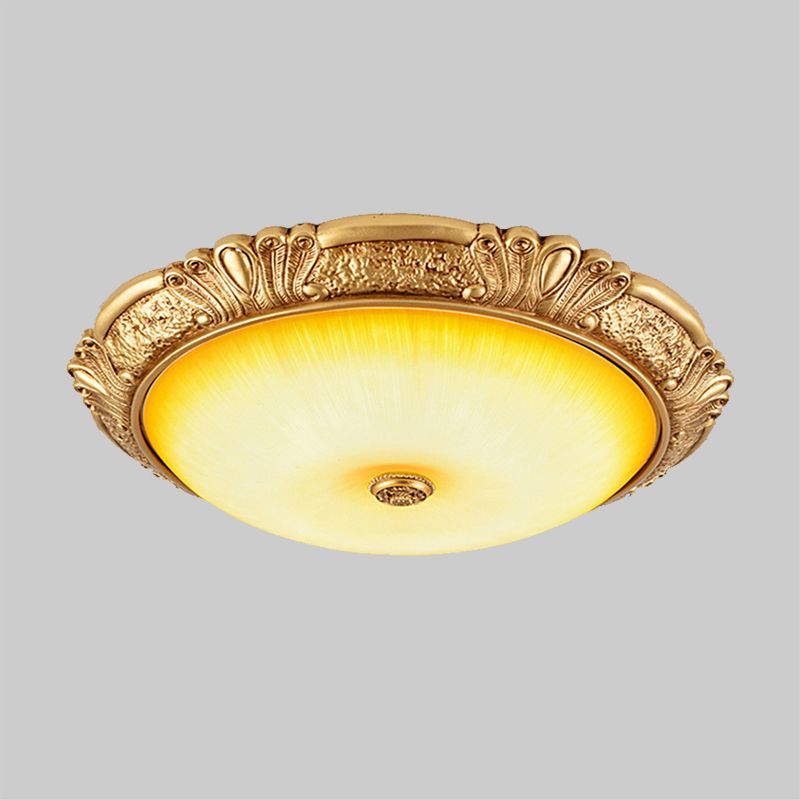 12"/16"/19.5" W LED Ceiling Flush Traditional Circle Amber Glass Flush Mount Lighting in Gold