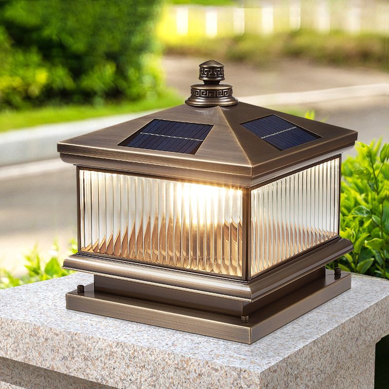 Square Shape Waterproof Pillar Lamp Modern Metal Outdoor Lights in Bronze