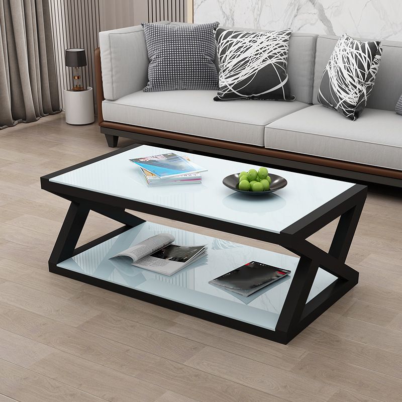 Trestle 1 Single Coffee Table with Storage Metal and Glass Cocktail Table