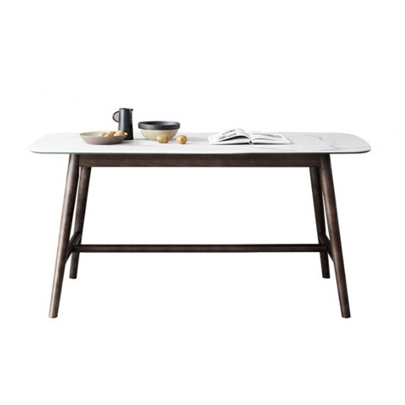Modern Rectangular Dining Table White Top Dining Table with Wood Trestle Base