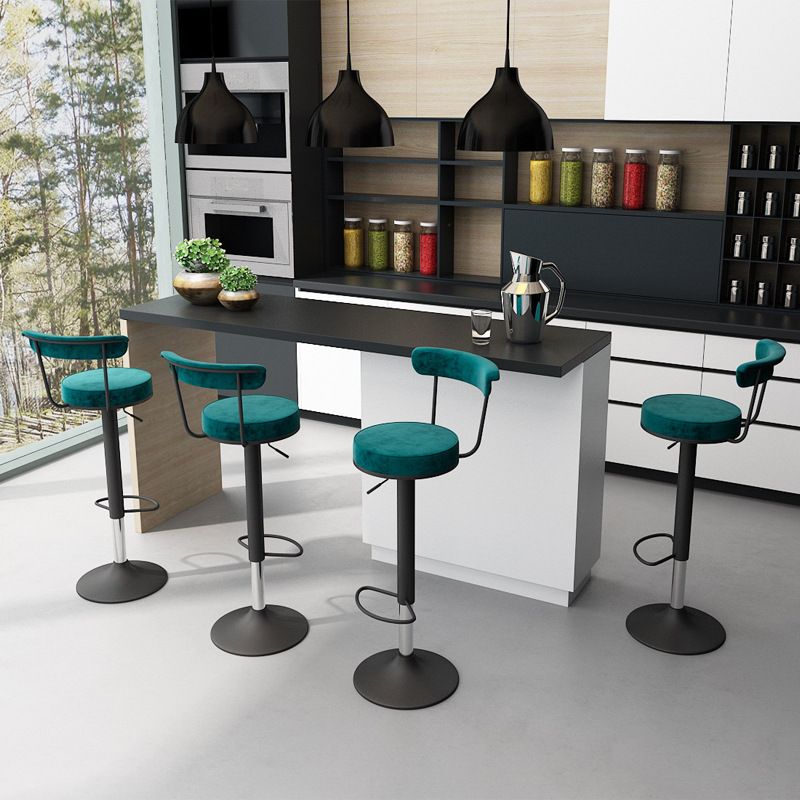Glam Low Back Dining Stools Adjustable Height Bar Stools with Metal Base