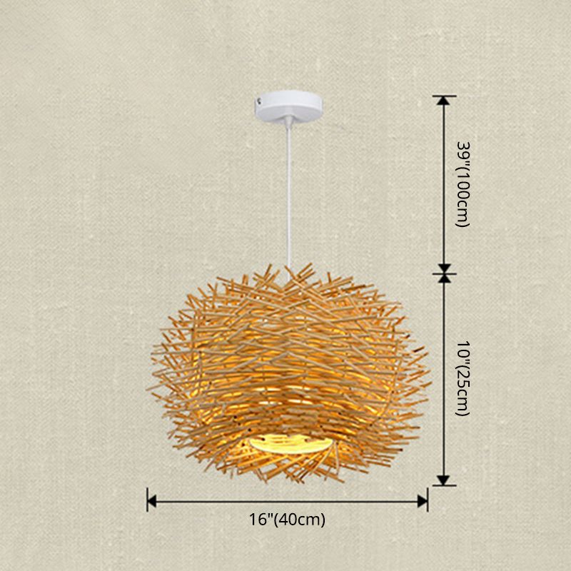 Bird Nest Pendant Light Kit Japanese Rattan Living Room Hanging Ceiling Light in Beige