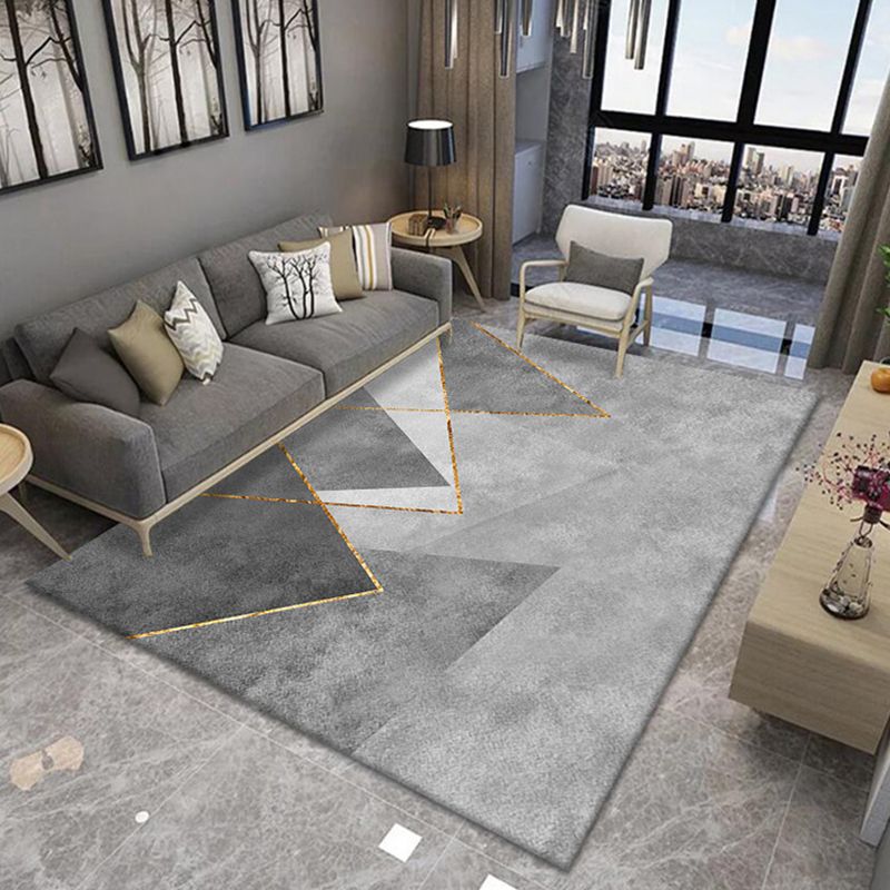 Grey Color-Blocked Area Rug Modern Polyester Area Carpet Anti-Slip Washable Rug for Living Room