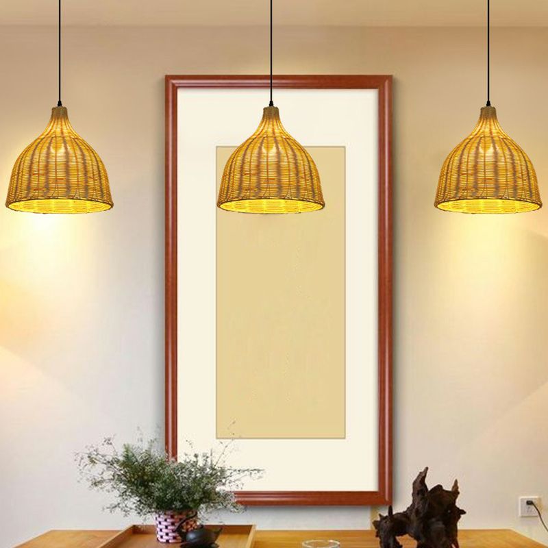 Bell Restaurant Hanging Lampe Bambus Single-Bulb Asian Deckenleuchte in Beige
