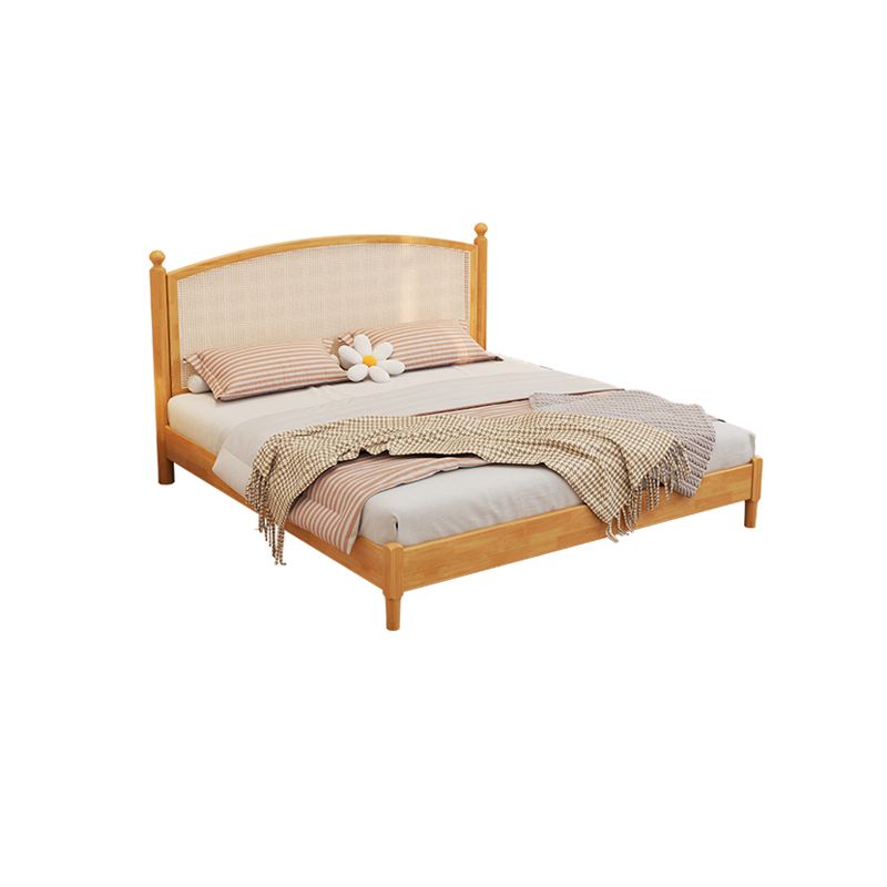 Tropical Wood Panel Standard Bed, Arched Wicker & Rattan Headboard Bed
