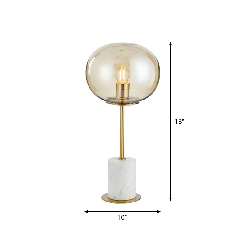 Luce notturna ovale in vetro trasparente minimalista 1 lampadina Illuminazione da tavolo in ottone e bianco con base cilindrica in marmo
