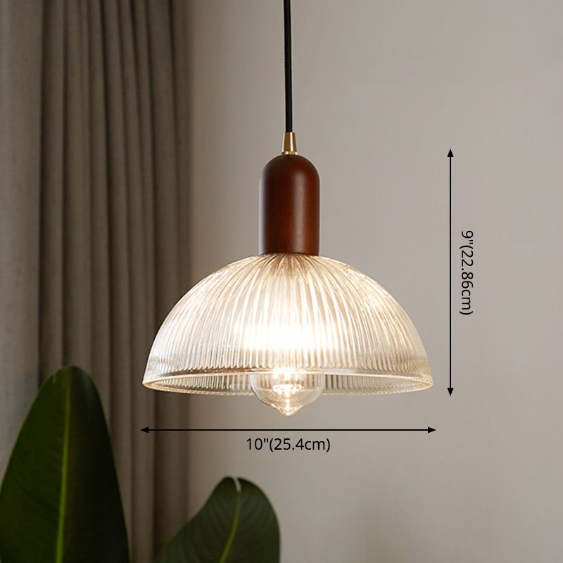 1 Light Bowl Hanging Light Fixtures Vintage Ribbed Glass Ceiling Light for Restaurant