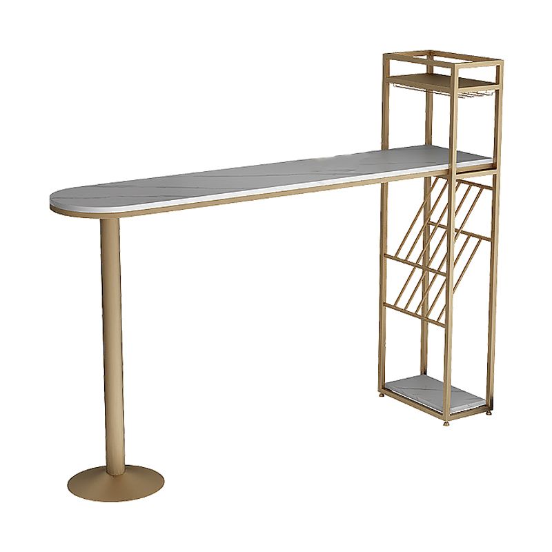 Glam Style Gold Iron Bar Table 41.3"H Faux Marble White Top Bistro Table with Wine Rack
