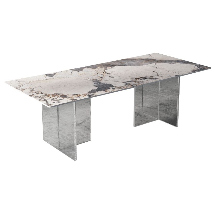 Simplicity Rectangle Dining Table Sintered Stone Top Transparency Acrylic Base Table