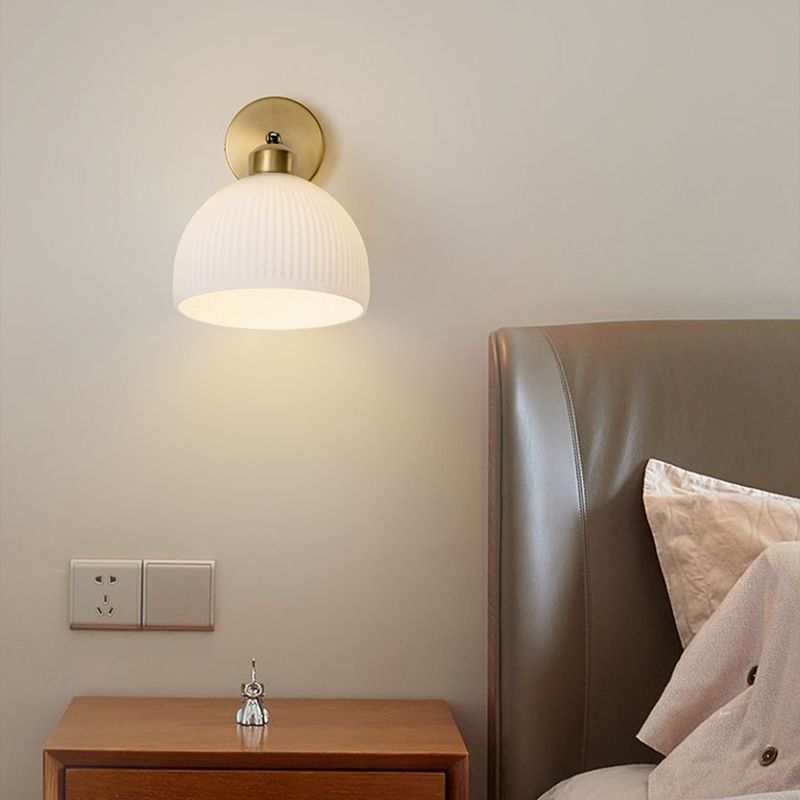 Nordic Style Wall Light Dome Shape Adjustable Wall Lamp with Glass Shade for Bedroom