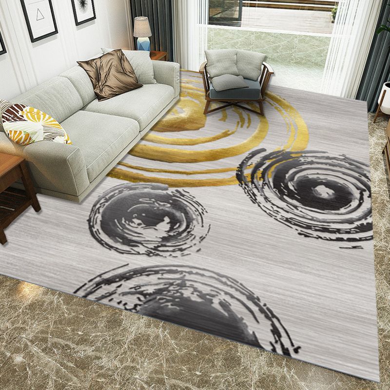 Vintage Concentric Circles Rug Grey and Golden Casual Rug Polyester Washable Area Rug for Living Room