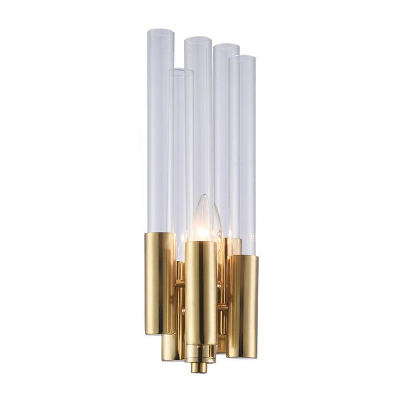 Postmoderne 1 Lumière Gamique Lumière avec Flute Crystal Shade Gold Candelabra Mur Mount Lumière