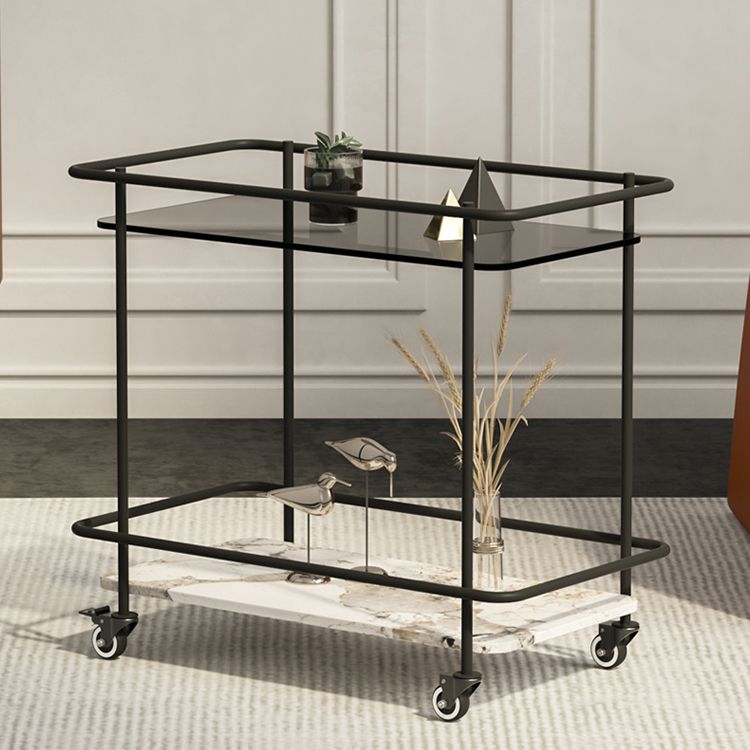 Rectangle Glass Top Side Table 23.22" Tall Metal Base End Table with Shelf
