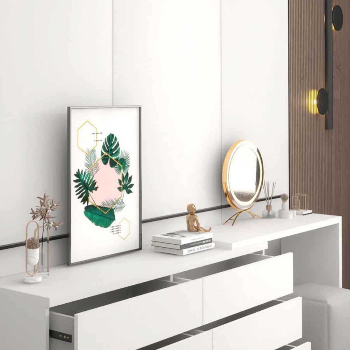 Contemporary 29" H Vanity Dressing Table with 6 Storage Drawers