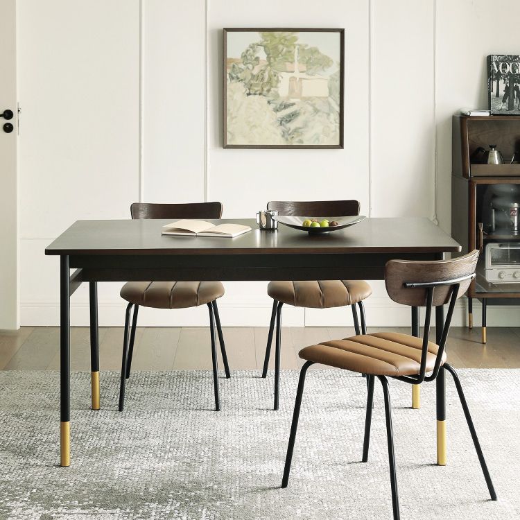 Modern Style Solid Wood Dining Set with Brown Table and 4 Metal Legs Base for Home Use