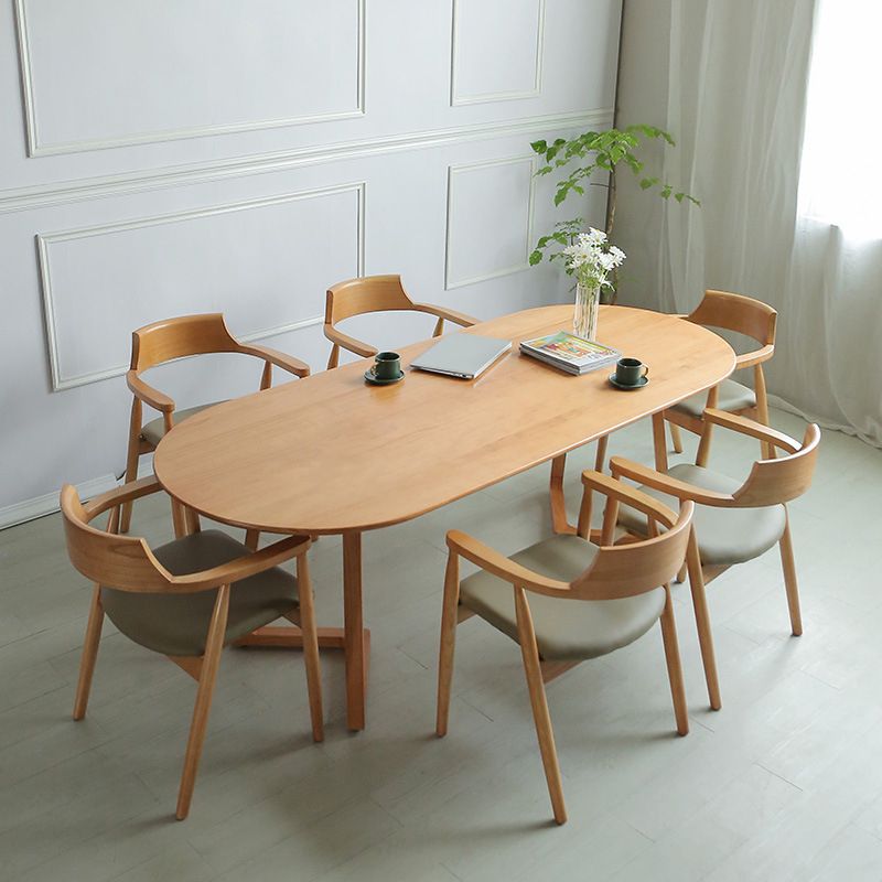 Modern Oval Pine Wood Dining Table Wood Base Home Dining Table