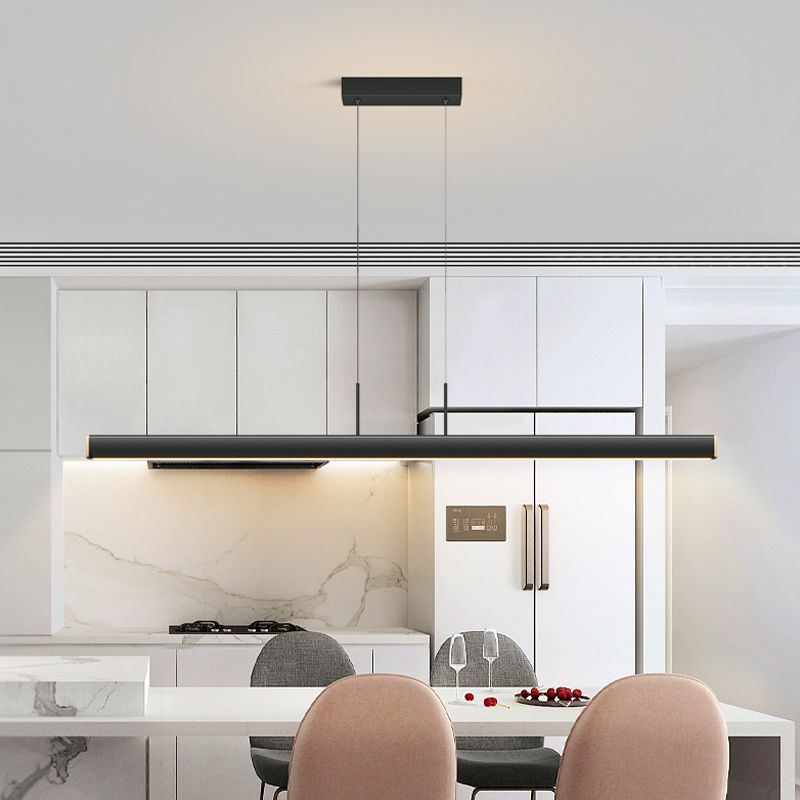 1 Light Linear Island Lights Contemporary Metal Island Pendants in Black