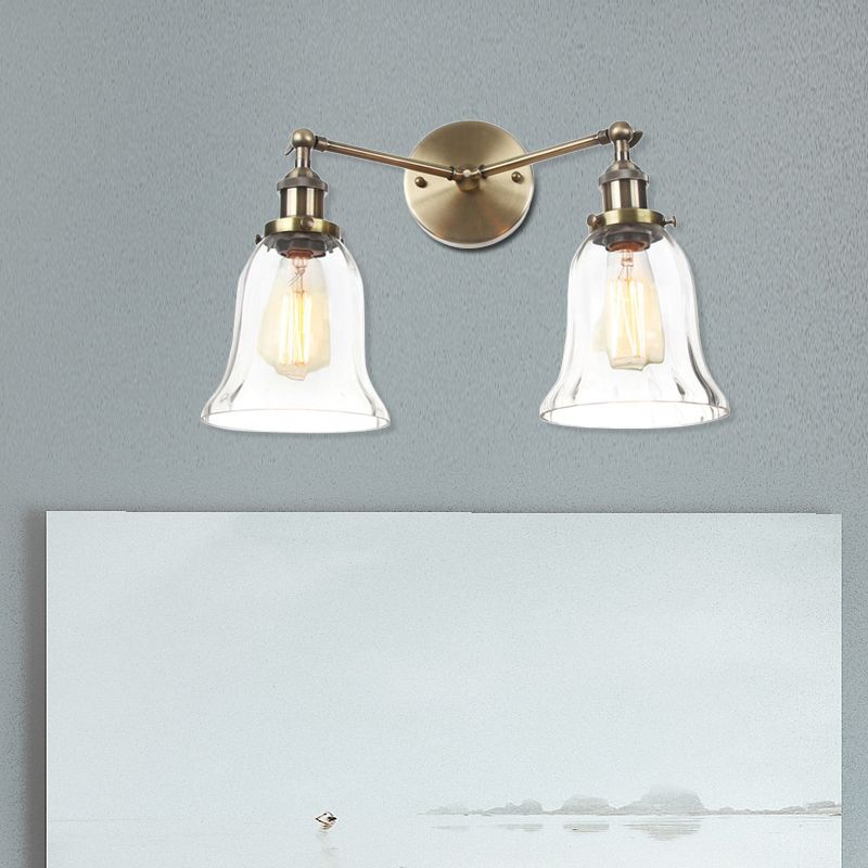 2 Lights Indoor Wall Lighting Industrial Style Black/Chrome/Bronze Sconce with Bell Clear Glass Shade