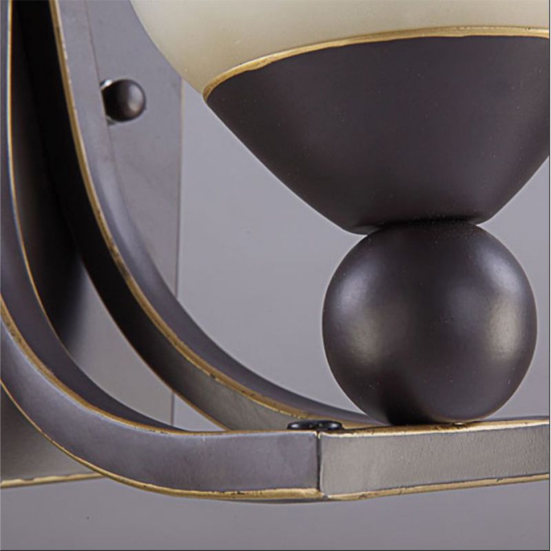 Single Bulb Wall Light Traditional Flared Frosted Glass Shade Sconce Light in Black for Bedroom