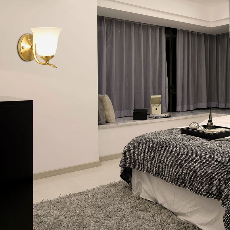 Frosted Glass Bell Wall Mount Lighting Vintage Style 1 Light Living Room Wall Sconce Lamp in Gold