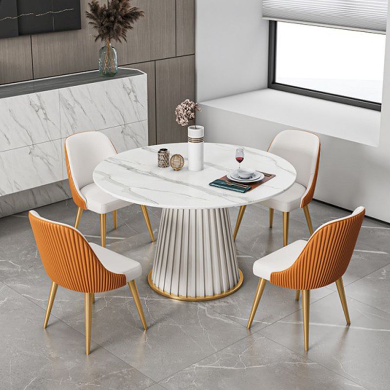 Contemporary Round Dining Table White Sintered Stone Top Pedestal Table for Home