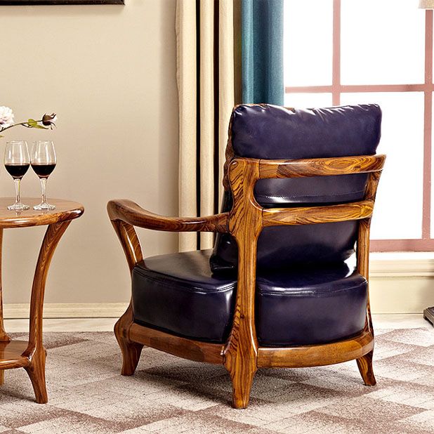 Solid Wood Frame Dining Arm Chair Leather Upholstered Arm Chair