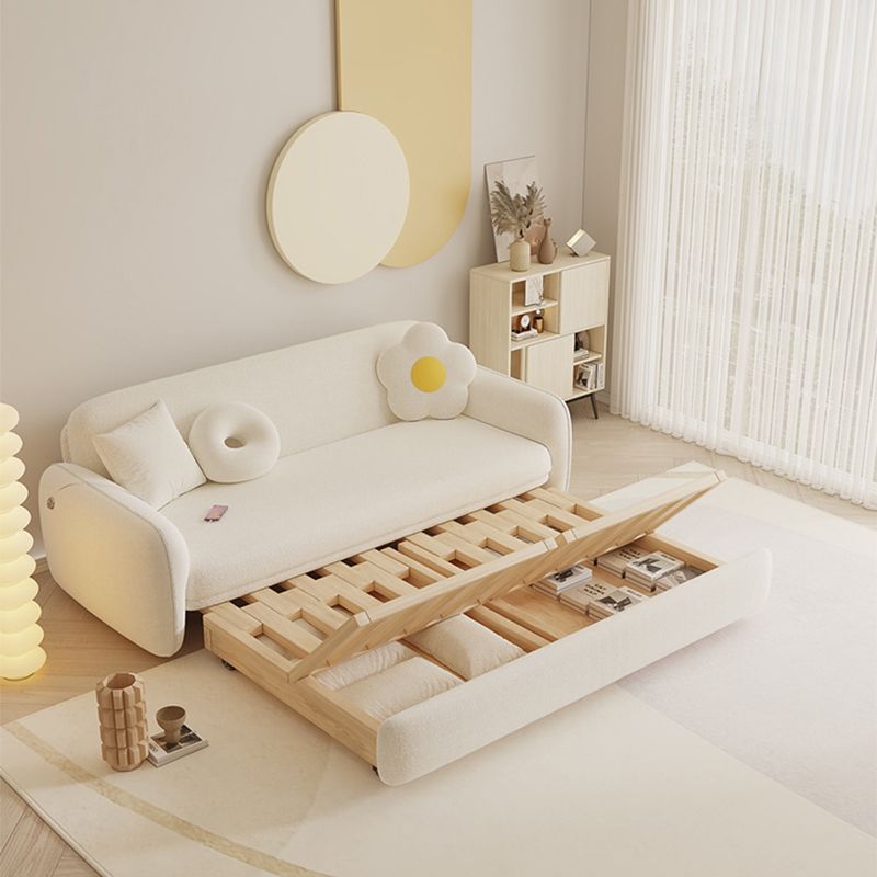 Scandinavian 32.28" Wool Sleeper Sofa Square Arm Sofa Bed in White