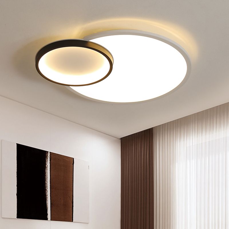 Round Flush Mount Modern Acryl Led Zwart en White Flush Light Fixture met verzonken Diffuser in Wit/Warm/Natural Light, 16 "/19.5" Wide