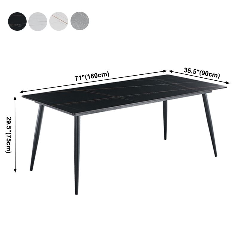 Mesa de comedor rectangular industrial de metal, mesa de piedra sinterizada con patas negras