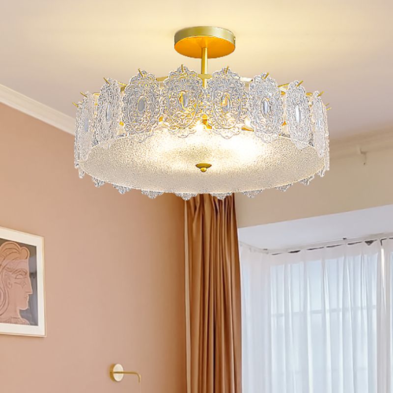 Modern Metal Flush Mount Circle Shape Ceiling Light with Glass Shade for Living Room