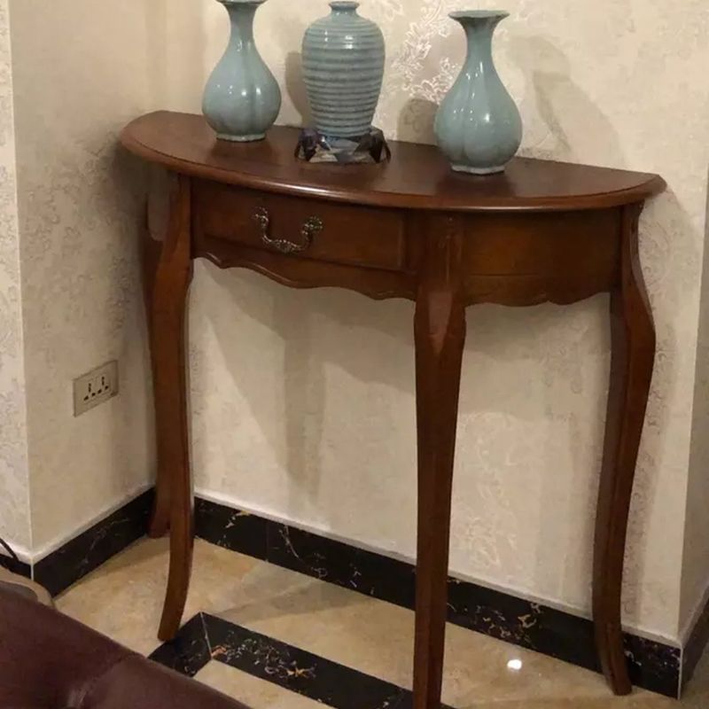 Solid Wood Half Moon Accent Table 1 Drawer 33.46" Tall End Table