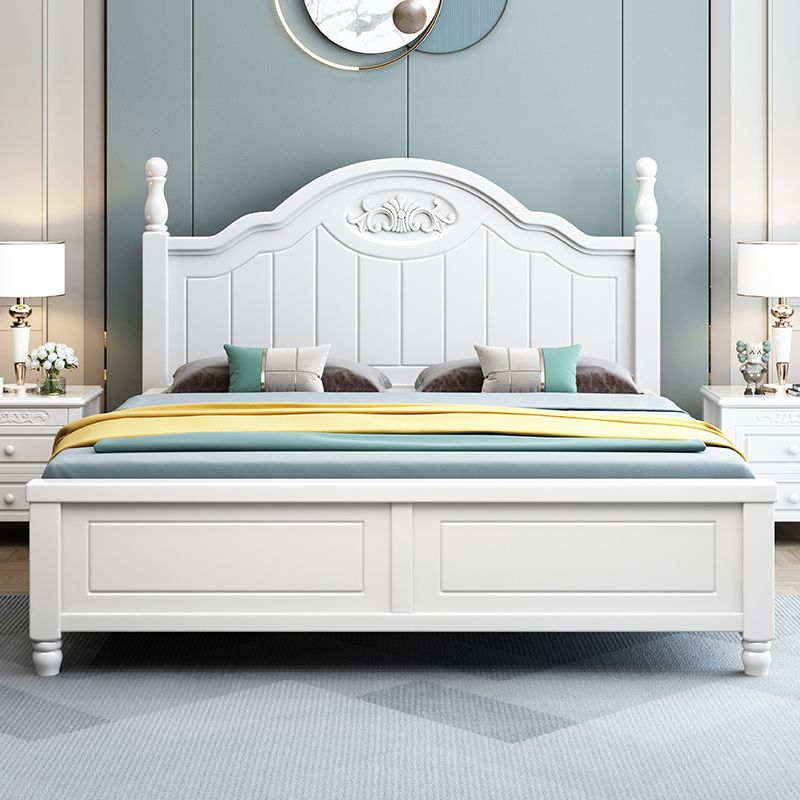 French Country Bed 83.46" Long Bed with Arched Headboard in White