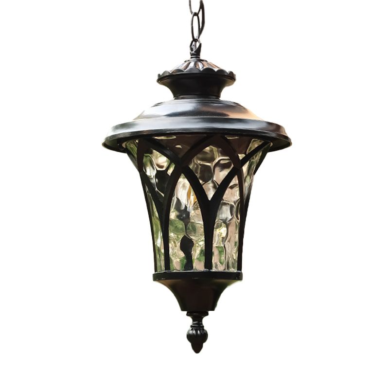 Retro Lantern Hanging Ceiling Light 1 Bulb Clear Dimple Glass Pendant Lighting Fixture in Black