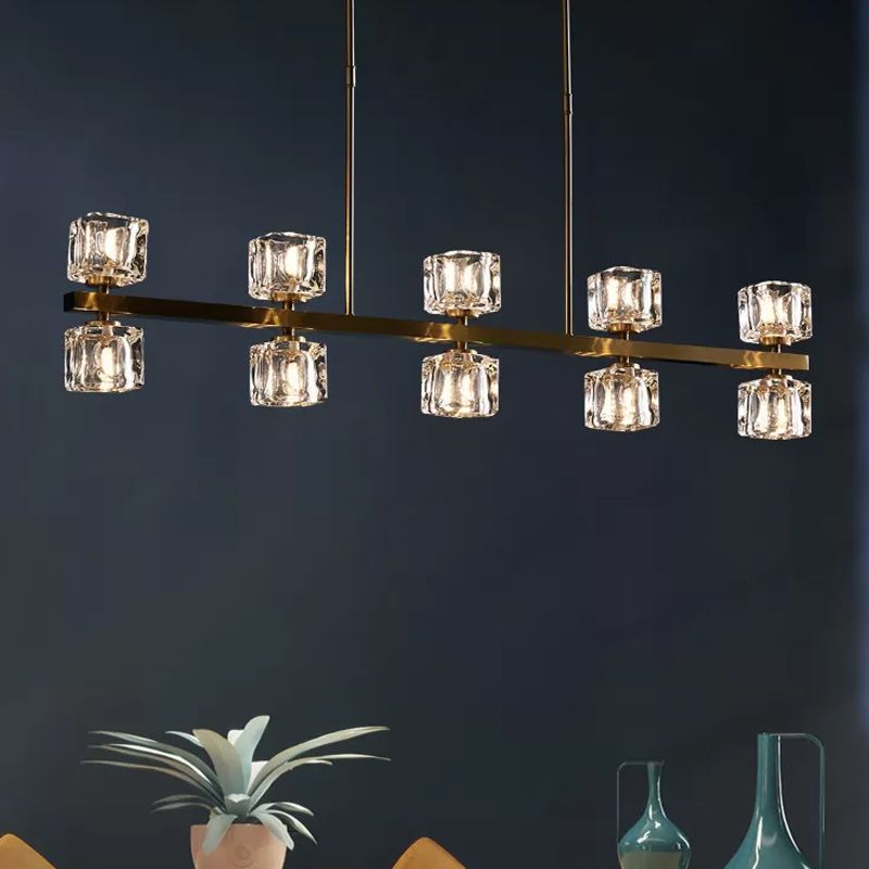 Ice Cube Dining Room Island Lamp Minimalist Crystal 5/10 Heads Gold Hanging Pendant Light