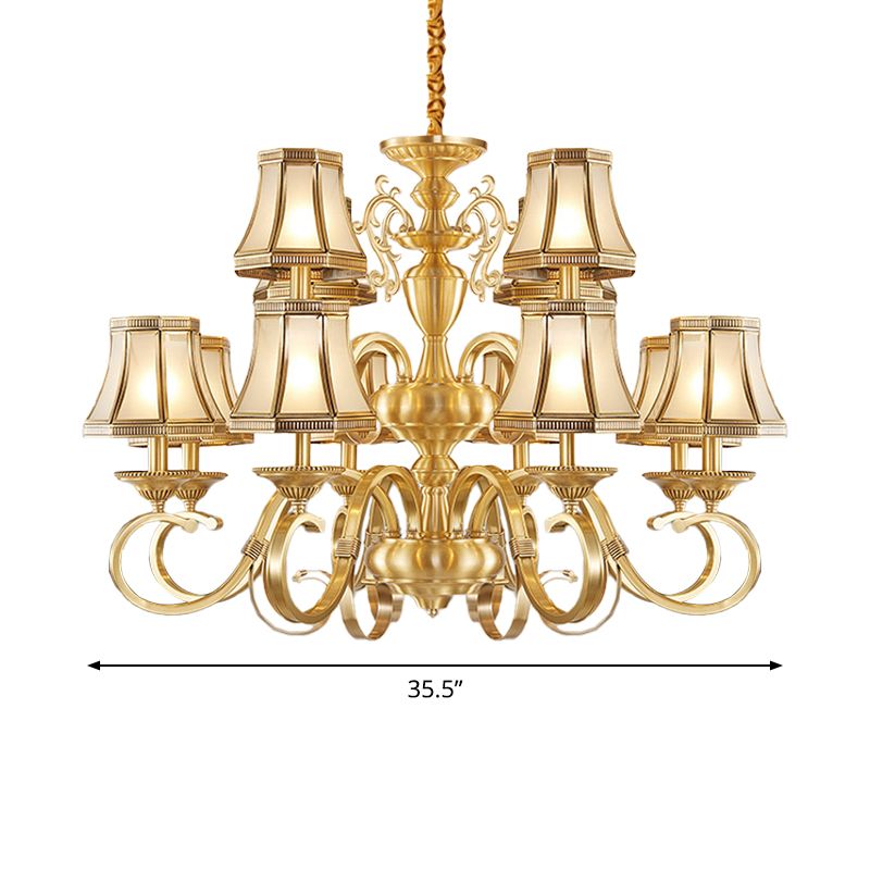 Brass 6/8/12 Lights Chandelier Lamp Colonial Frosted Glass Curved Hanging Light, Small/Medium/Large