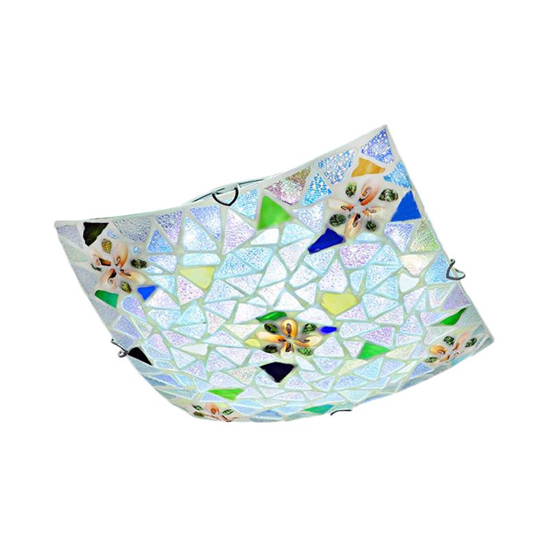 Blu/bianco convesso a filo quadrato Montaggio Luce 12 "/16" Larghezza Tiffany macchiata di vetro per soggiorno per soggiorno