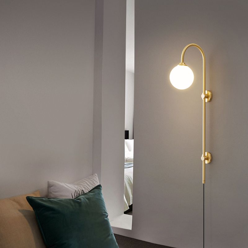 Bola Bedside Pared Lámpara colgante de vidrio 1 Cabeza Minimalista Montaje de pared Luz de luz en oro