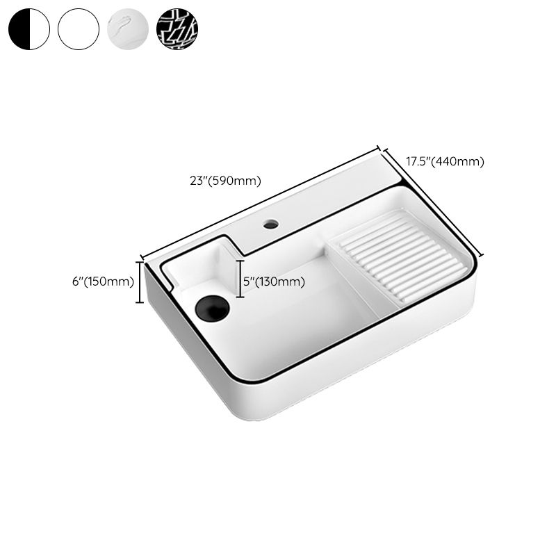 Contemporary Bathroom Sink Porcelain Solid Color Rectangular Vessel Sink with Pop-Up Drain