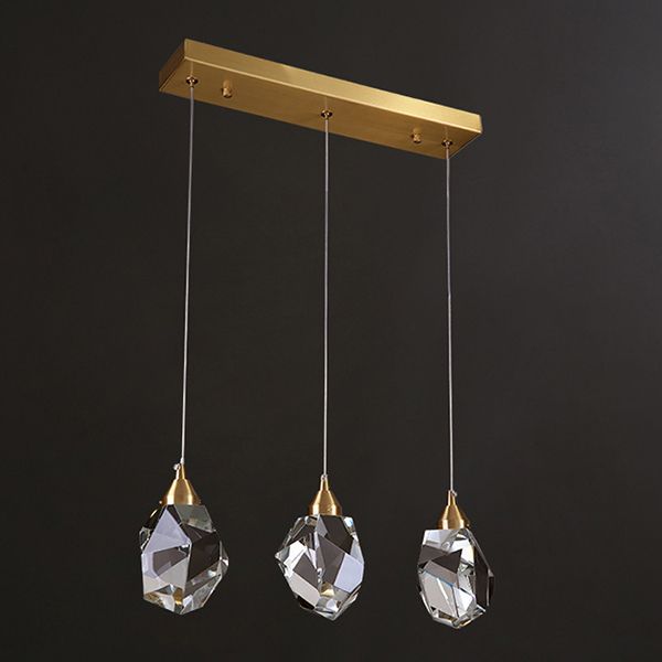 Luz colgante LED de cristal dorado en lámpara colgante geométrica de cobre de estilo artístico moderno