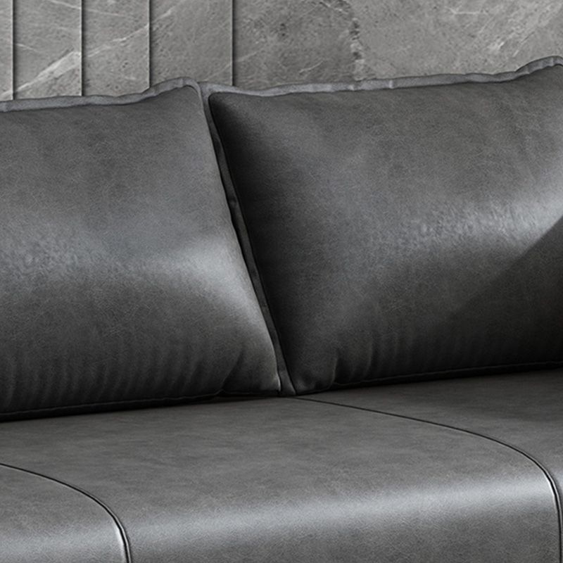 Modern 2-seat Sofa Faux Leather Tuxedo Arm Sofa with 2 Pillows