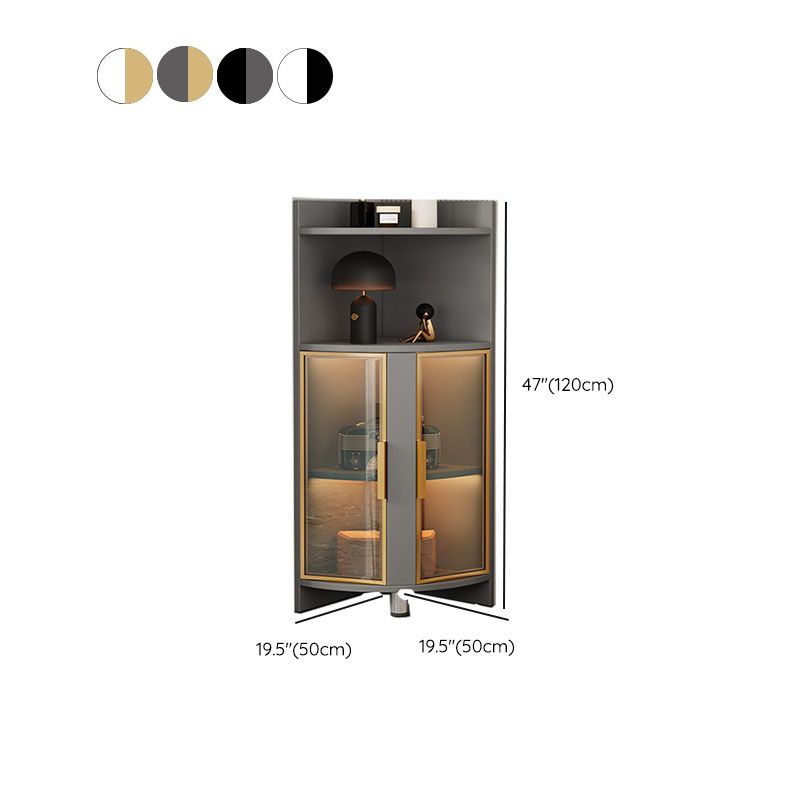 Wood Glass Paned Corner Modern Bar Pulls Accent Cabinet with Doors