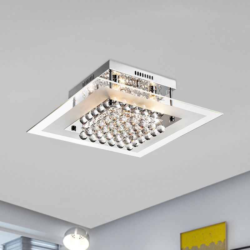 Cromado 5 cabezas iluminación semi montura moderna cristal transparente orbes cuadrados lámpara de techo