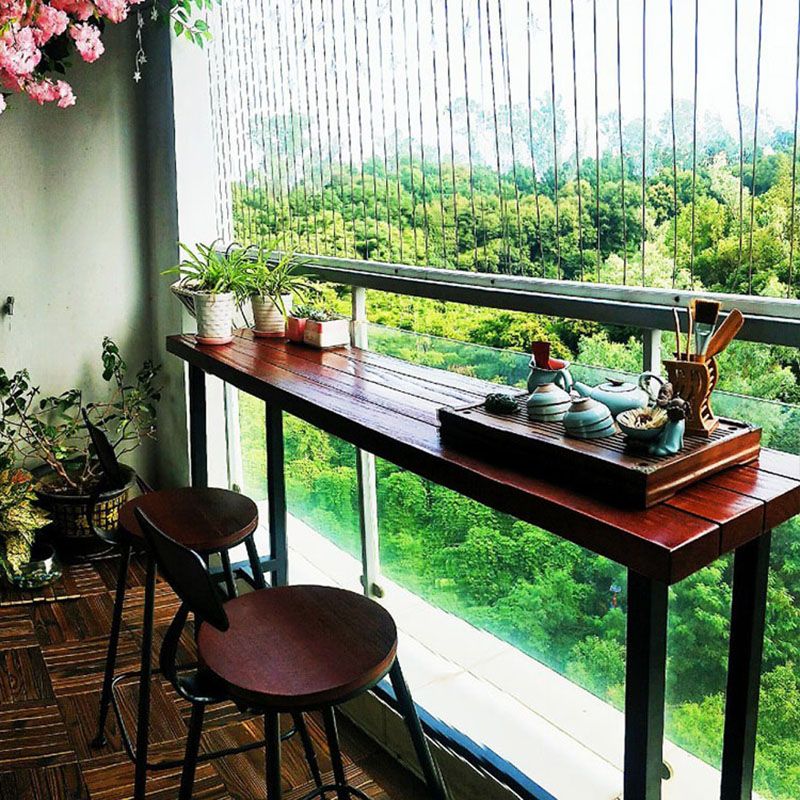 Industrial Brown Pine Bar Dining Table Rectangle Indoor Bistro Table with Footrest