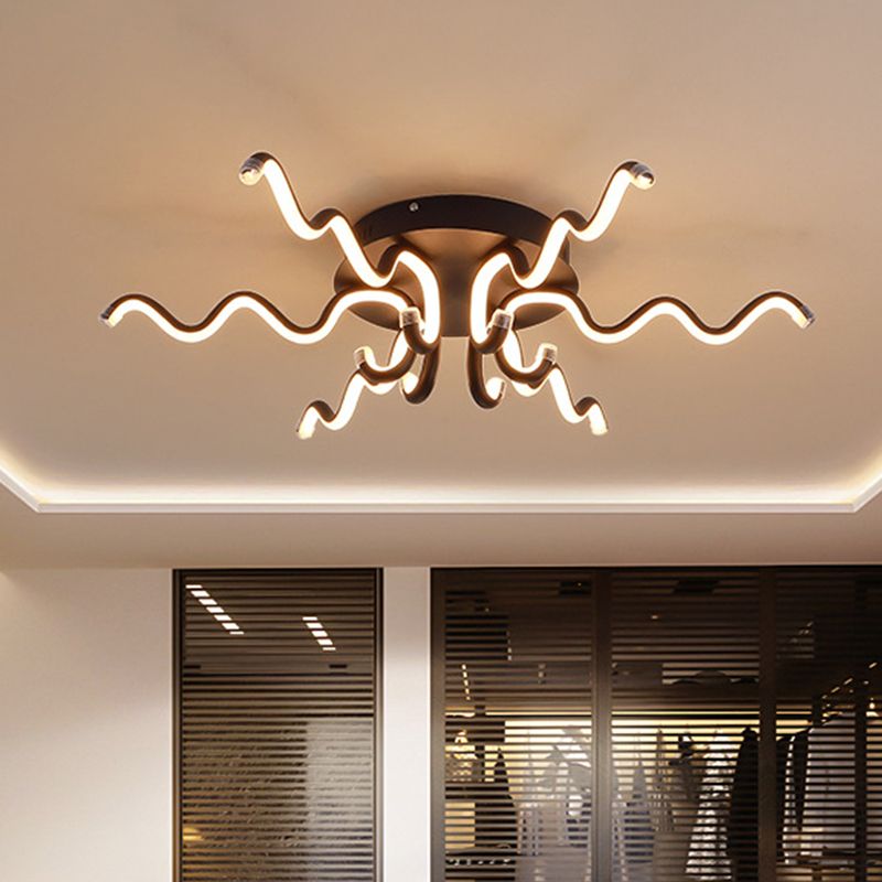 Schlangenartige halb Flush Mount Nordic LED schwarze Flush Decke Licht in warmem/weißem Licht für Schlafzimmer
