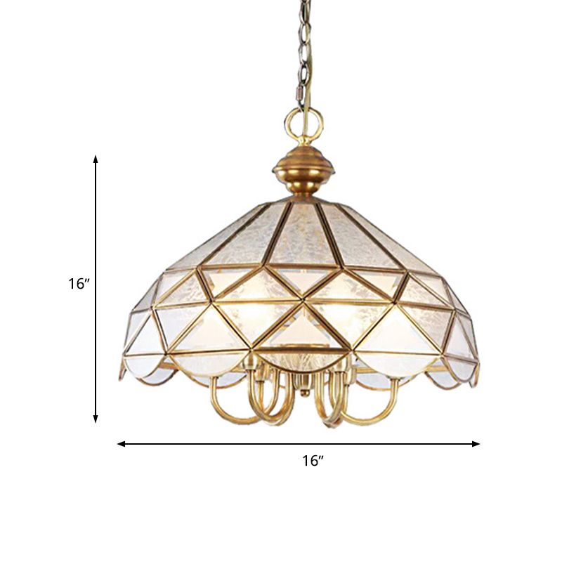 Bowl Frosted Glass Pendant Chandelier Colonial 5 Bulbs Dining Room Hanging Light in Gold