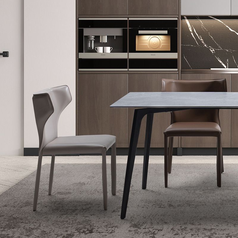 Faux Leather Dining Chairs Modern Style Wingback Armless Chair