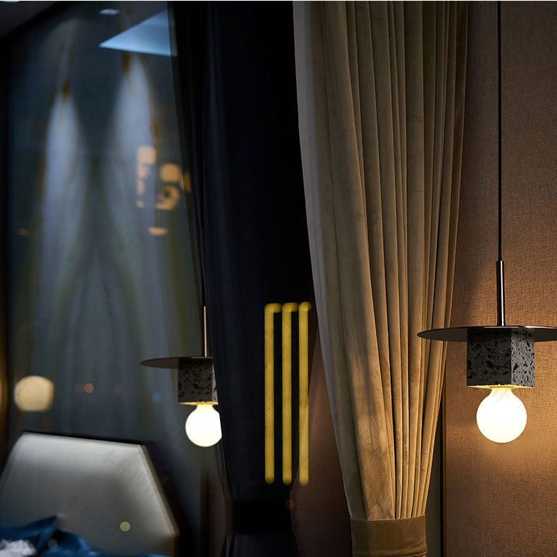 Stone Square Hanging Ceiling Light Minimalist Style Gray-White Pendant Lighting for Bedroom