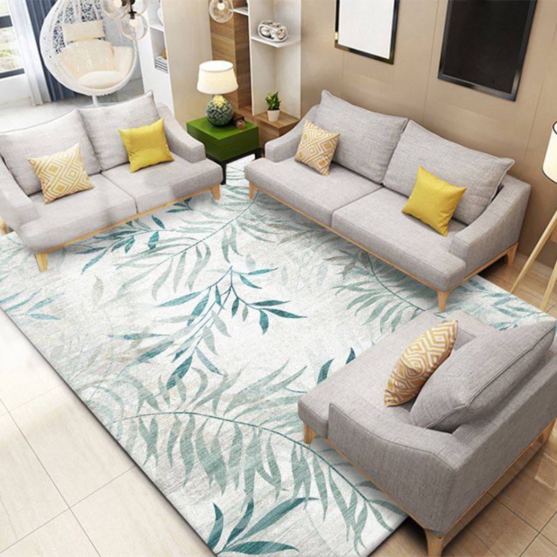 Light Color Botanics Print Rug Polyester Tropical Carpet Non-Slip Backing Indoor Rug for Living Room