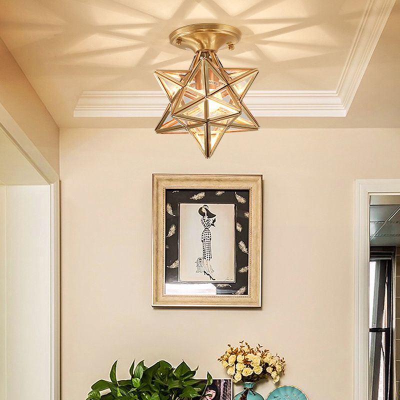 Contemporary Ceiling Lighting Star-Shade Flush Mount Fixture with Glass for Hallway